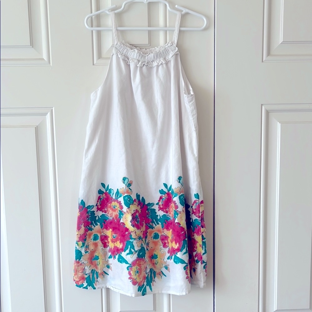 Floral White Sundress Girls S small 6-7 tank top